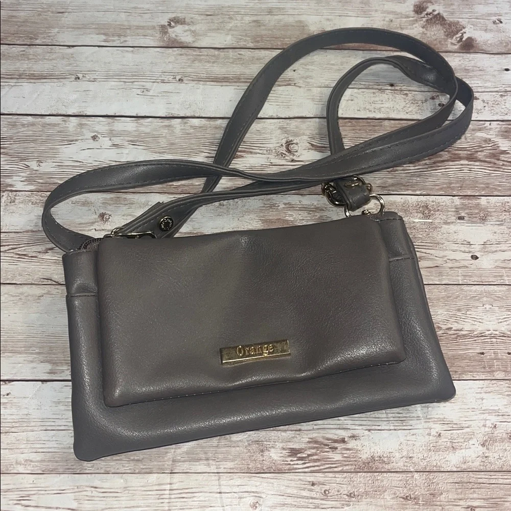 Orange Dark Gray Leather Clutch Wallet Bag